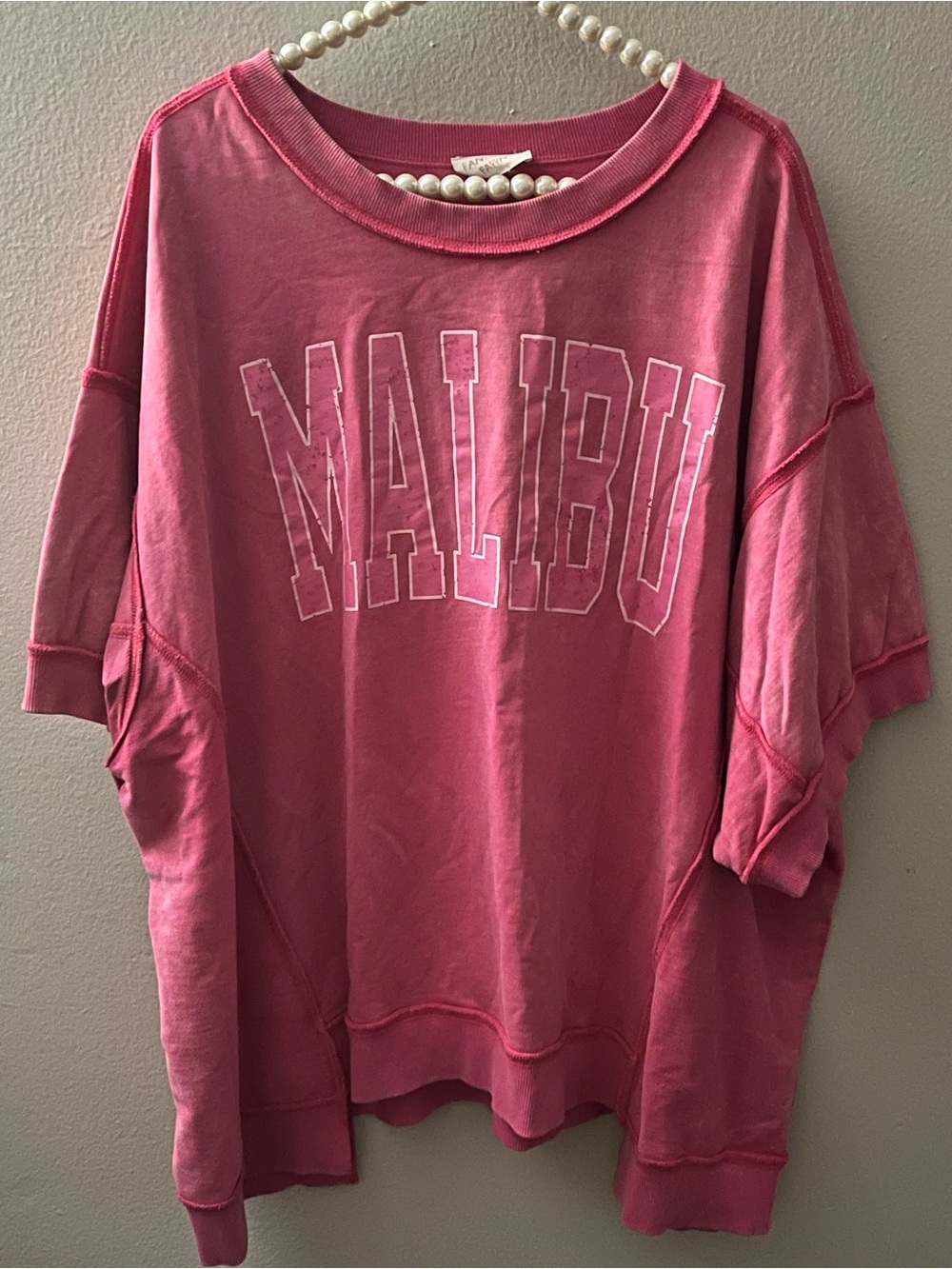 Fantastic Fawn Pink Mineral Wash Malibu Oversized Graphic Top Small